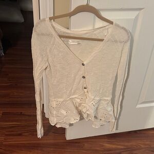 Anthropologie Cream Lace Peplum Blouse